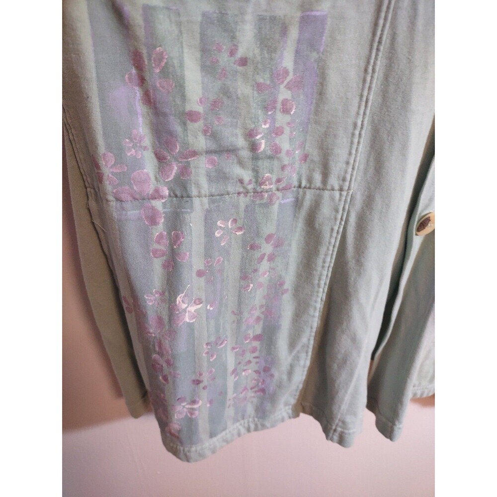 Blue Fish Sz 1 Teal Button Shirt Vintage Hand Painted Art to Wear VTG Organic - Picture 4 of 14